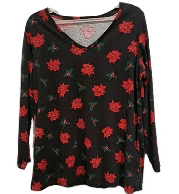 Top Mujer Mujer 18/20 Negro Navidad Vacaciones Poinsettas Floral  Foto 1 de 4
