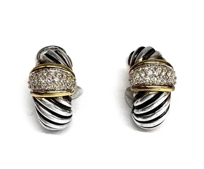 Pendientes tipo argolla de camarón firmados por David Yurman de oro de 18 quilates con diamantes pavé Foto 1 de 4