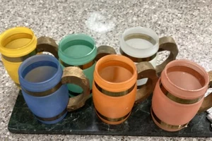 6er Set MGM Siestaware Milchglas Tassen / mit Holzgriffen - Bild 1 von 4