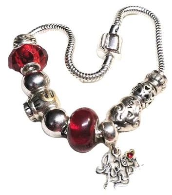IBB Thailand Love Red European Charm Bracelet Sterling Silver 925 9.5" - Image 1 of 4