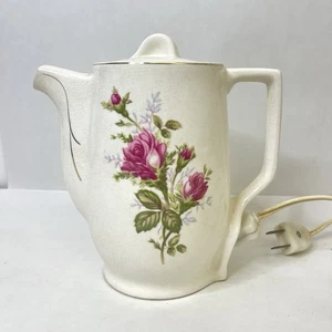 Vintage Electric Ceramic Teapot Coffee Tea Hot Water Warmer Pink Rose Japan - Picture 1 of 19