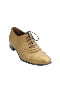 Lanvin Womens Metallic Leather Lace Up Oxfords Gold Size 5.5 - Picture 1 of 5