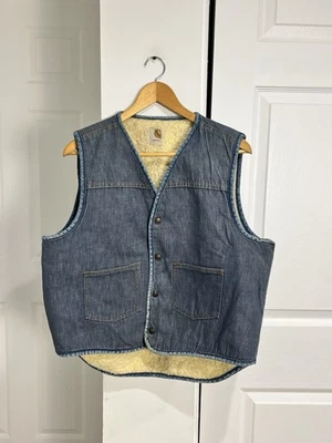 Chaleco Denim Carhartt De Colección Azul Jean Sherpa Forrado de Vellón A Presión Hecho en EE. UU. Unisex L Foto 1 de 4