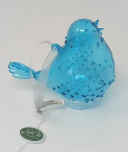 Glass Bird Ornament Blue Ribbed North Pole Trading 2012 2.5" - Picture 1 of 8