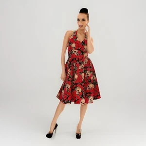 Origin Of Life Skull Halter Dress By Folter Retro Pin-up Swing Dress Size Medium - Picture 1 of 9