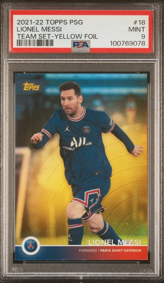 Lionel Messi PSA 9 Topps Paris 2021 Team Set POP 1 Saint Germain Yelow Foil /50  - Image 1 of 2