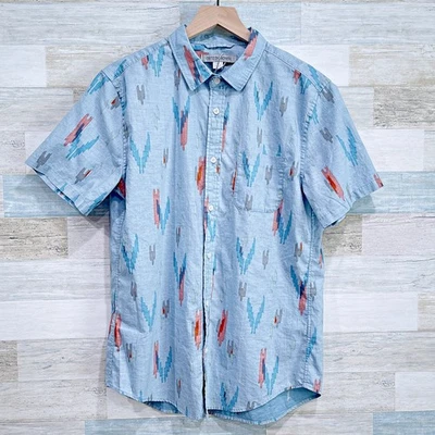 OUTERKNOWN Short Sleeve Studio Shirt Blue Aztec Organic Cotton Hemp Mens Medium - Image 1 of 4