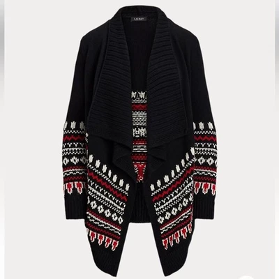 NWT Lauren Ralph Lauren Fair Isle Waterfall Knit Cotton Cardigan Size 1X - Image 1 of 4