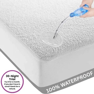 Waterproof Terry Towel Mattress Protector Fitted Sheet Bed Cover Non-Allergenic - Picture 1 of 15