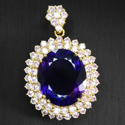 Lujosos colgantes de oro de 24 quilates de plata de ley 925 de 25,05 quilates de amatista violeta medianoche Foto 1 de 4