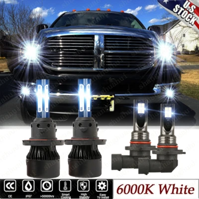 For 2006 2007 08 Dodge Ram 1500 2500 3500 4X 6000K LED Headlight Fog Light Bulbs Foto 1 de 4