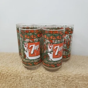 Lot of 5 Vintage 7 UP Stained Glass Drinking Glass Tumblers Good Shape See Pics - Picture 1 of 5
