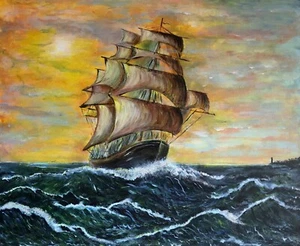 Acrylic Original Canvas Painting with Frame Sailing Ship 20*24 - Picture 1 of 2