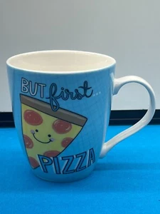 Pfaltzgraff Pink Light Studio Coffee Mug Cup  "but first pizza" - Picture 1 of 4