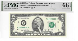 2003A  ATLANTA $2 FRN Harder to find FD Block PMG 66 EPQ GEM UNCIRCULATED - Picture 1 of 10