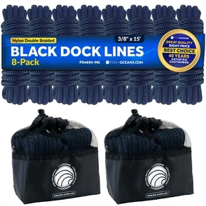 3/8" x 15' Boat Dock Lines w/ 12" Eyelet Navy Blue Double Braid Nylon 8-Pack - Bild 1 von 8