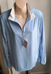 NWT KASTEL Denmark Charlotte XL Long Sleeve Quarter Zip Top Light Blue & White - Picture 1 of 6