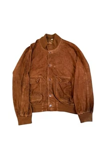 Brown Leather Men’s Bomber Jacket Size 56 Vintage Motorcycle Coat - Picture 1 of 8