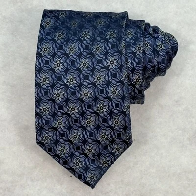 Corbata Farentino Ferre hecha a mano 100 % seda para hombre azul dorado geométrica Foto 1 de 4