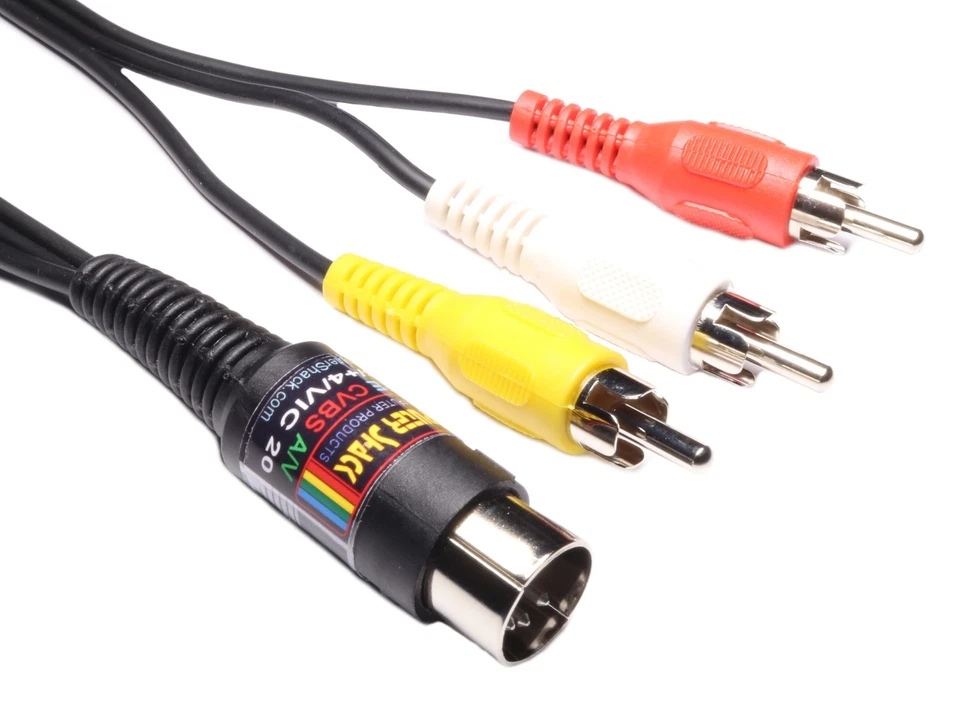 Commodore C64, C128, VIC 20, Video TV Lead RCA A/V Cable High Quality OFC Cable - Image 1 of 2