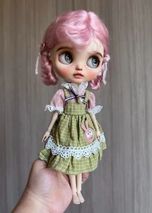 Blythe Doll Clothes -- Cute Green & Pink One Piece Dress - Picture 1 of 15