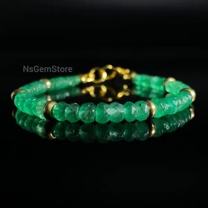 AAA Emerald Bracelet, Natural Emerald Faceted Rondelle Beads Bracelet, Delicate - Picture 1 of 6