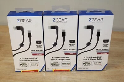 3 ZGEAR 8 Foot Braided 90 Degree Sync & Charge Cable Light to USB-C iPhone - Image 1 of 2