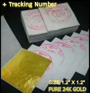 24K Pure Genuine Edible Real Gold 99.99%Leaf Sheet Thai Definition 1.2'' X 1.2'' - Imagen 1 de 16