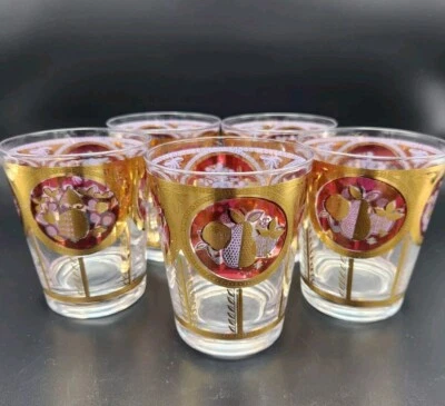 Juego de 5 vasos MCM Cera 4 1/2"x 3 5/8" dorados uvas frutas rocas vasos vajilla Foto 1 de 4