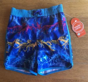 Wonder Nation Dino Skeletons Royal Blue Colorful Swim Trunk Shorts 18M Baby Boy - Picture 1 of 5