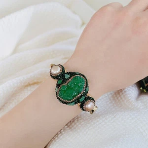 Vintage Natural Pearl Bracelet for Women Rhinestone Charm Bangle Jewelry Gifts - Picture 1 of 8