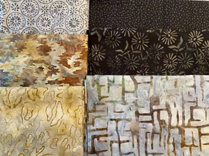 Moderno Batik Tela Algodón Lote de 6 Cuartos Grasos FQ Negro Gris - Imagen 1 de 3