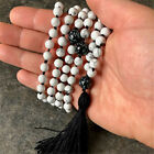 8mm Natural Howlite Unisex 108 Beads Handmade Tassel Necklace Healing Blessing