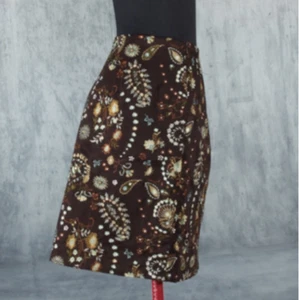 Paisley pencil skirt brown green lined size S CUSTOM made one of a kind - Picture 1 of 12