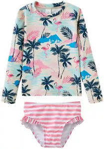 Girls Rashguard Rash Guard Swimsuit Long Sleeve Bathing Suit Pink Coconut Isl... - Picture 1 of 9