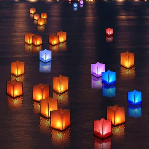10Pack 6”Paper Floating Candle Lantern ,Wooden Water Lanterns with Candles ,Outd - Picture 1 of 7