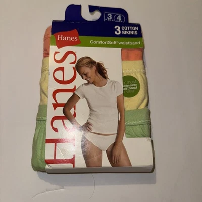 Paquete de 3 ropa interior de bikini de algodón con cintura cómoda suave Hanes para mujer Foto 1 de 4