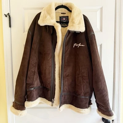 Phat Farm Men Vintage Brown Suede Shearling Heavy Aviator Full Zip Coat SZ 4X - Image 1 of 4