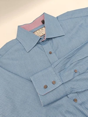 🇬🇧 Camisa de Vestir Thomas Rosa Para Hombre Calce Clásico Algodón 15.5x34 Azul Geométrico  Foto 1 de 4