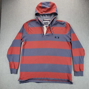 LL Bean Hoodie Sweatshirt Lakewashed Rugby Polo Pullover Men Large Red Blue - Picture 1 of 10