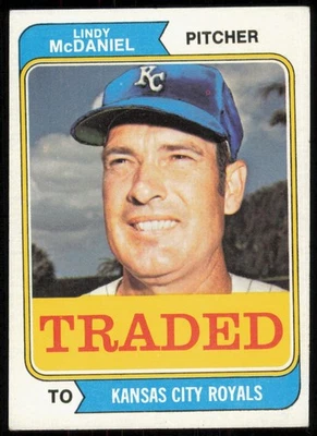 1974 Topps negociado Lindy McDaniel Kansas City Royals #182T Ex Foto 1 de 2