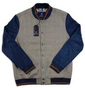 Ben Sherman Mens Jacket XL Faux Suede Baseball Snap Long Sleeve Blue $149 NEW - Picture 1 of 7