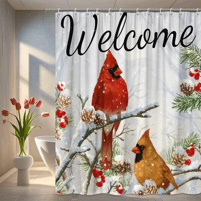 Welcome Snowy Cardinal Duschvorhang - Winter Home Decor - Bild 1 von 4