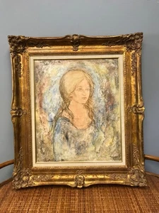 Portrait Painting of Woman by Milan 1974 French Artist - Beautiful Gold Frame - Picture 1 of 11