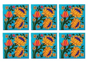 Blue Art Pottery Luxury Ceramic Tiles for Home Decor 4 x 4'' Set of 6 tiles - Picture 1 of 2
