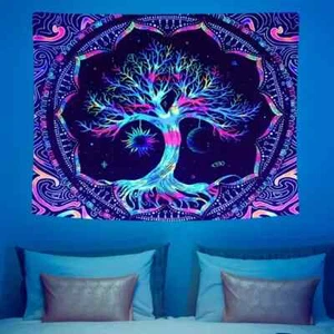 Tree of Life Tapestry BlackLight Sun Moon Stars Galaxy Hippie Psychedelic 1 PC - Picture 1 of 27