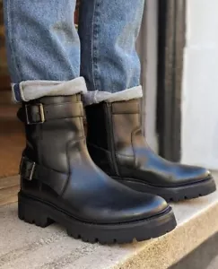 NEW GRENSON Natasha Buckled Leather Black Ankle Boots UK 7 US 9.5 - Picture 1 of 6