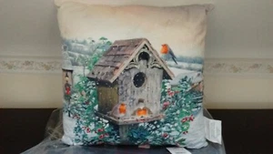 Christmas Robins with Nest Box LED Light Up Cushion. - Picture 1 of 8