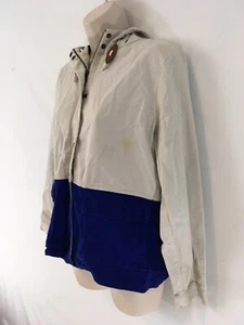 J Crew Womens XS White Blue Canvas Cotton Unlined Zip Front Hoodie Jacket - Foto 1 di 11