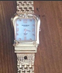 AKRIBOS XXIV GOLD PLATED DIAMOND MARKER WOMENS BRACELET WATCH NWT - Picture 1 of 5